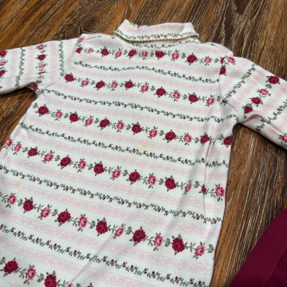 Gymboree Burgundy Girls Dress Size 18/ 24M Vintage Y2K Fashion Baby Floral Shirt